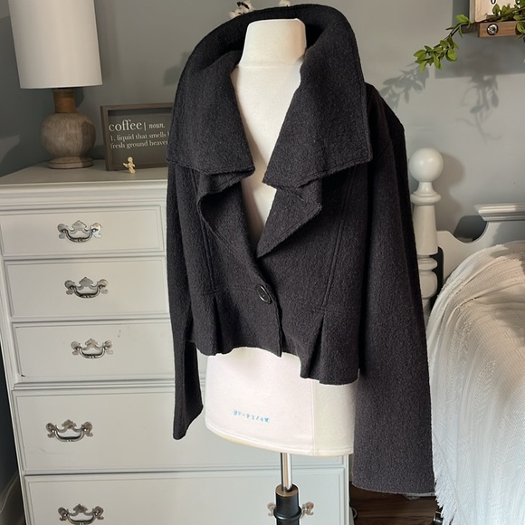 Wool coat jacket lightweight dark brown womens M Blazer Essentials by ABS - Picture 2 of 14